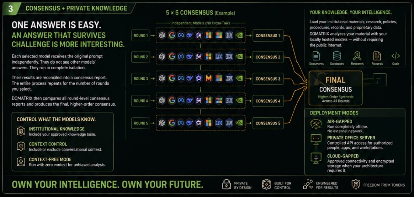 Domatrix five-way consensus architecture view
