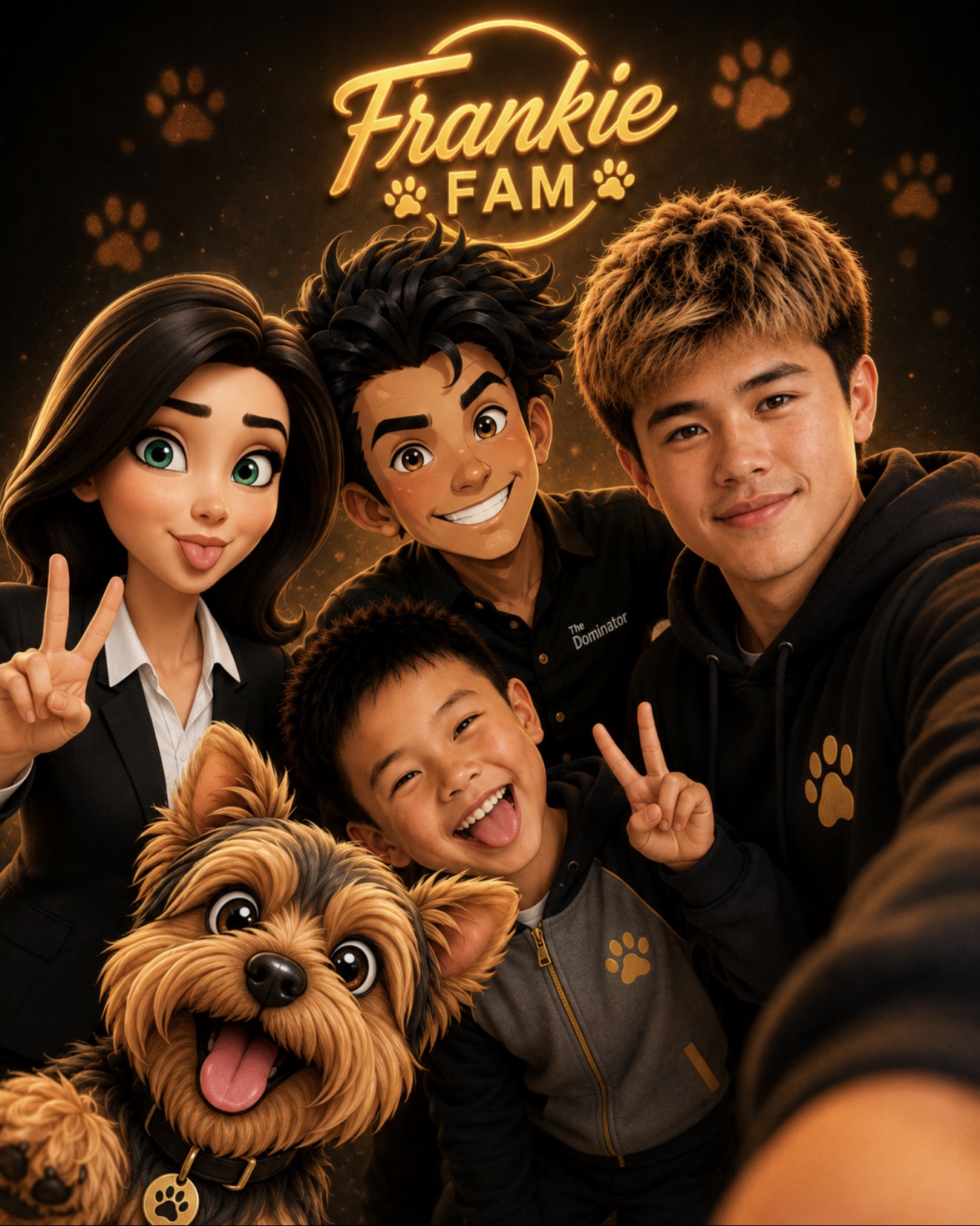 FrankieFam team portrait with the FrankieFam mark